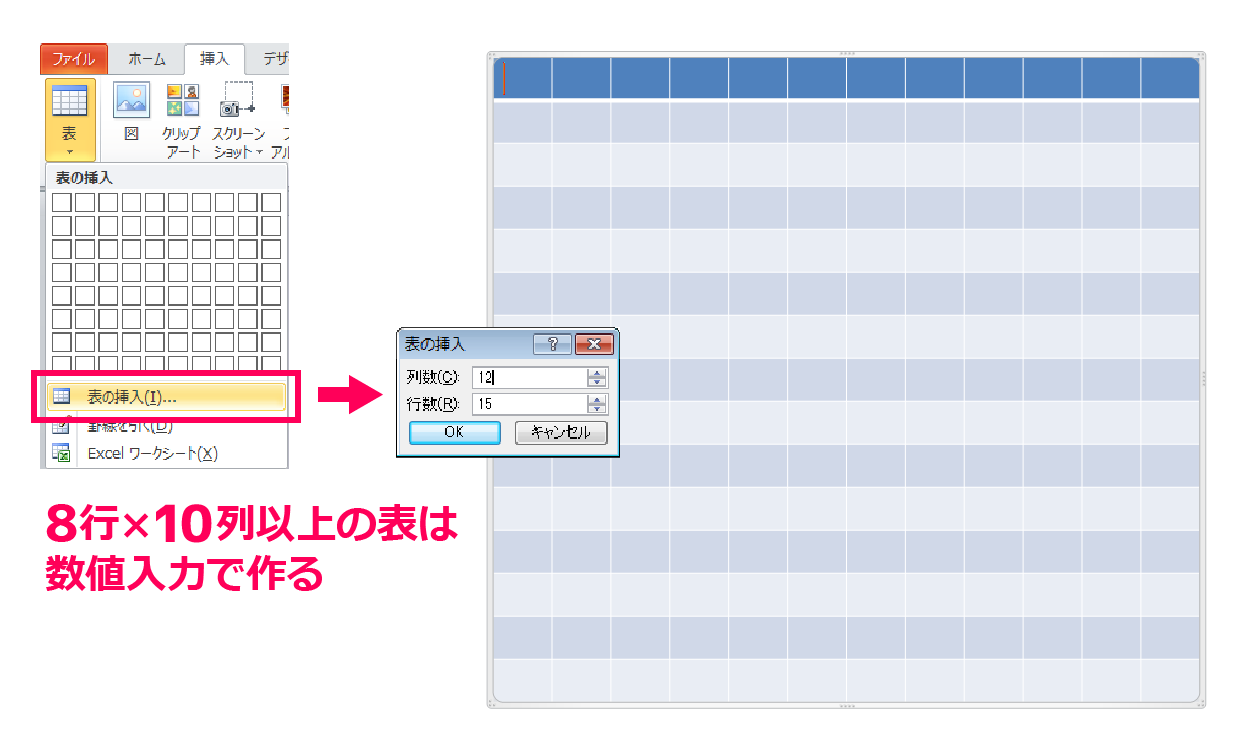 数値入力で表を作る